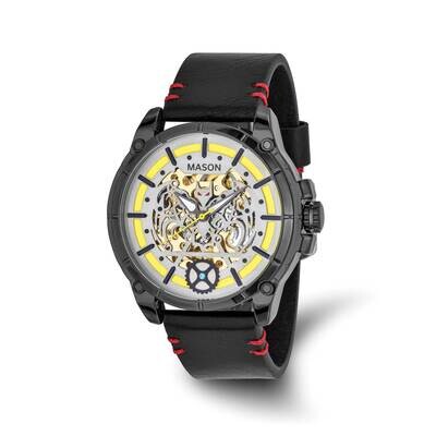 Mason Sales Black Ip Skeleton Movement Bat Black Leather Watc Stainless Steel XWA6553, MPN: XWA6553,