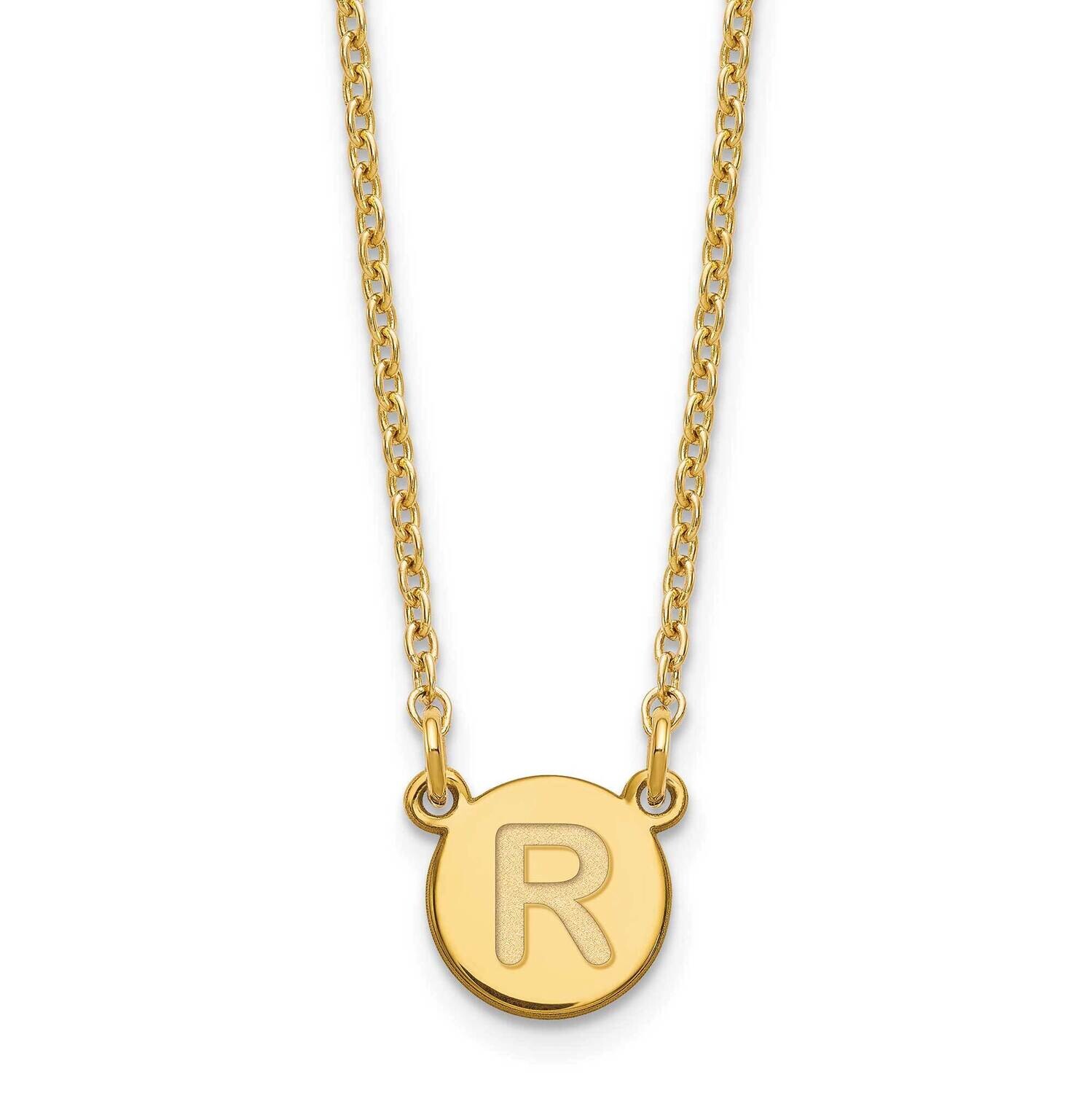 Gold-Plated Tiny Circle Block Letter R Initial Necklace Sterling Silver XNA722GP/R, MPN: XNA722GP/R,