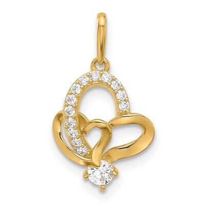 CZ Double Heart Pendant 14k Polished Gold YC1561, MPN: YC1561,