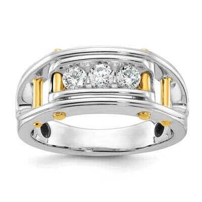 Ibgoodman Men&#39;s Polished Grooved Cut-Out 3-Stone 1/2 Carat Aa Quality Diamond Ring 14k Two-Tone Gol…