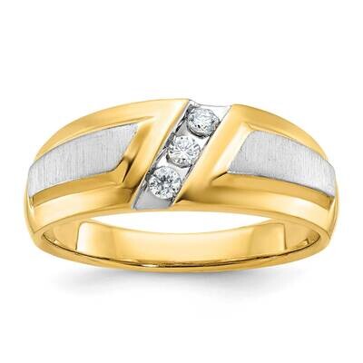 Ibgoodman Men&#39;s Polished Satin 3-Stone 1/5 Carat Aa Quality Diamond Ring 14k Two-Tone Gold B63232-4…