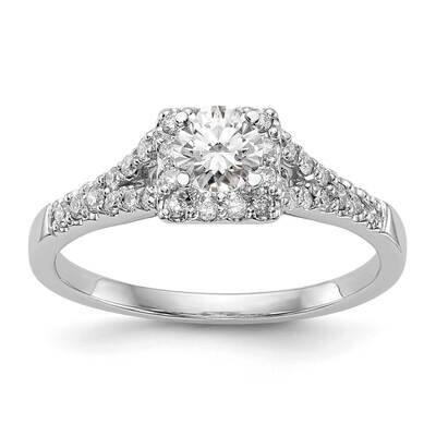 Halo Plus Holds 1/3 Carat 4.00mm Princess Center 1/4 Carat Diamond Semi-Mount Engagement Ring 14k W…