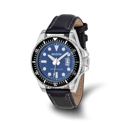 Mason Sales Black Leather BBlue Dial Watch Stainless Steel XWA6537, MPN: XWA6537,