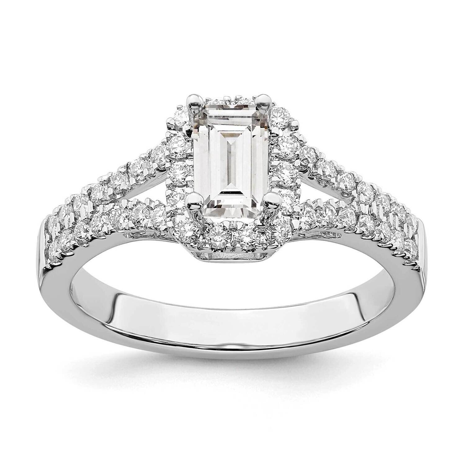 Halo Plus Holds 1/2 Carat 6X4mm Emerald-Cut Center 3/8 Carat Diamond Semi-Mount Engagement Ring 14k…