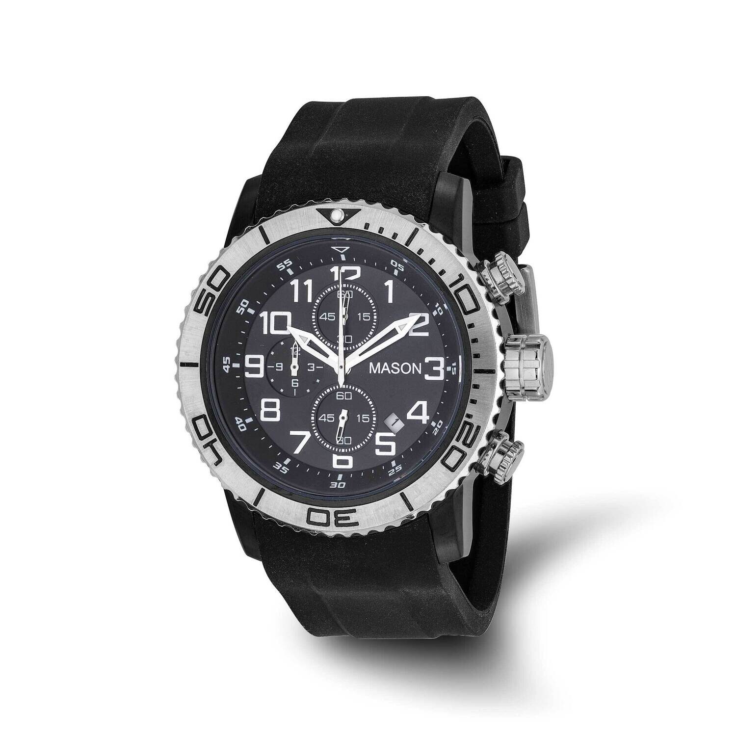 Mason Sales Chronograph Black Silicone BDial Watch Stainless Steel XWA6542