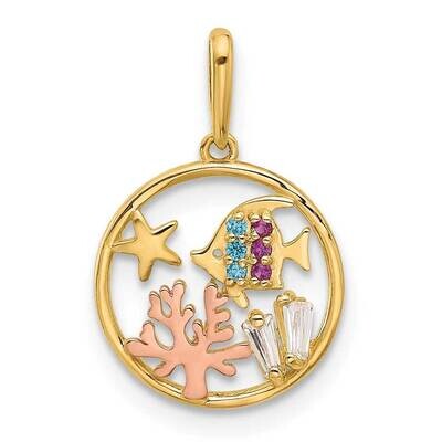 Rose Rhodium Polished Multicolor CZ Sea Life Pendant 14k Gold YC1590, MPN: YC1590,