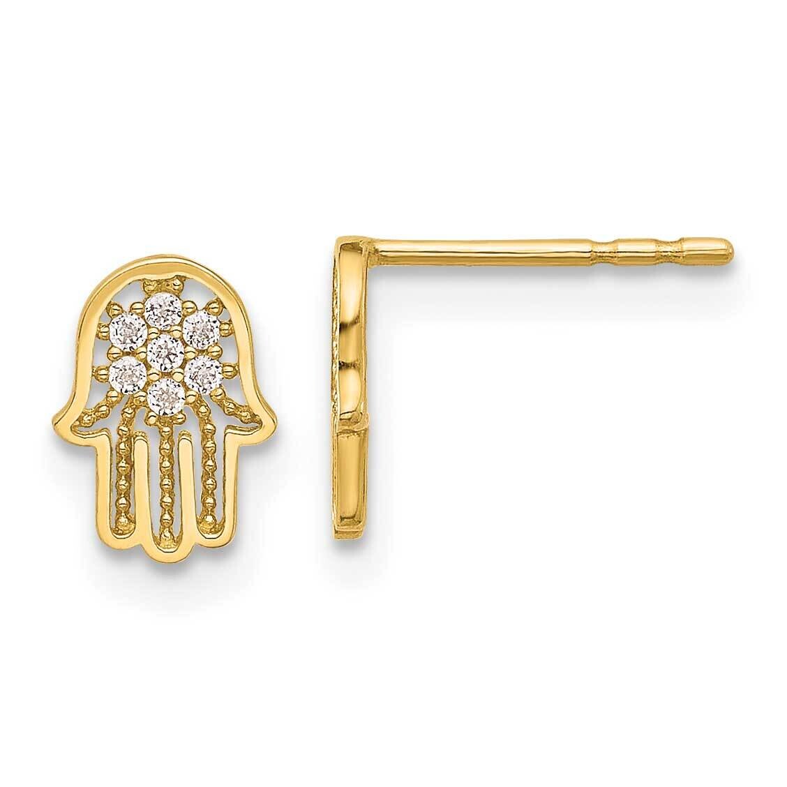 CZ Hamsa Post Earrings 14k Polished Gold YE2229, MPN: YE2229,