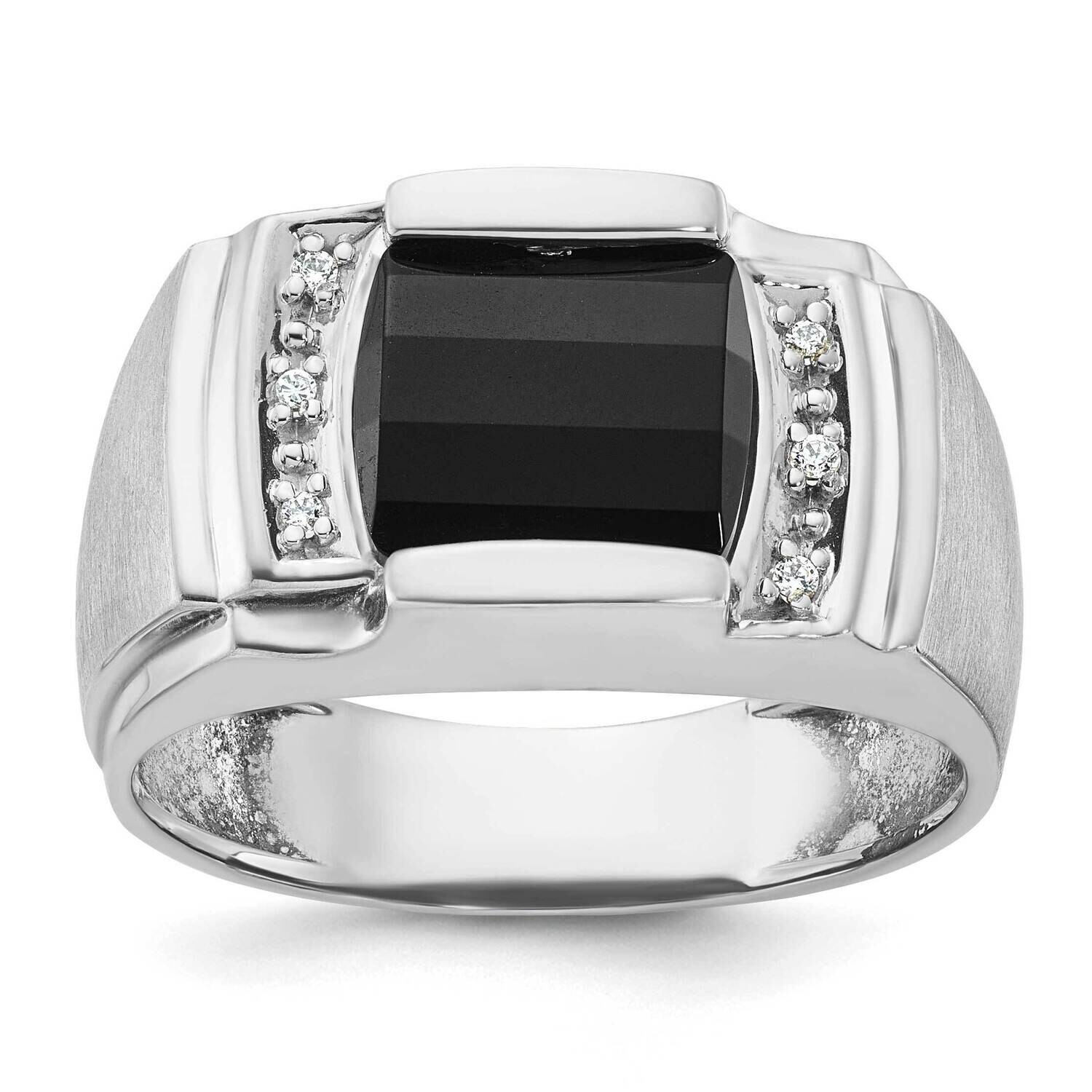 Ibgoodman Men&#39;s Satin Onyx 1/20 Carat Diamond Complete Ring 14k White Gold B57702-4WOX/AA by IBGood…