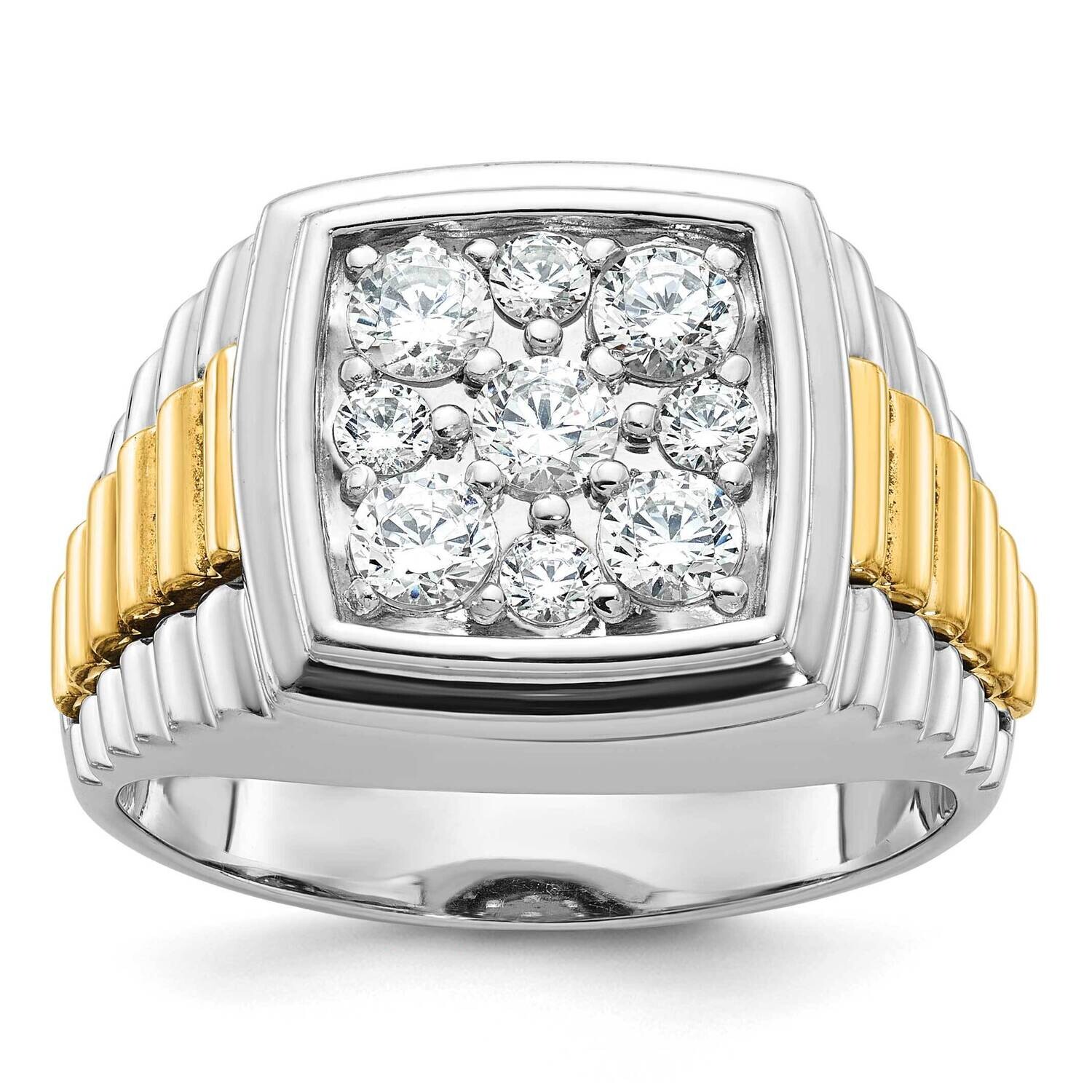 Ibgoodman Men's Polished Textured 1 Carat Aa Quality Diamond Cluster Ring 14k Two-Tone Gold B58299-4WYAA