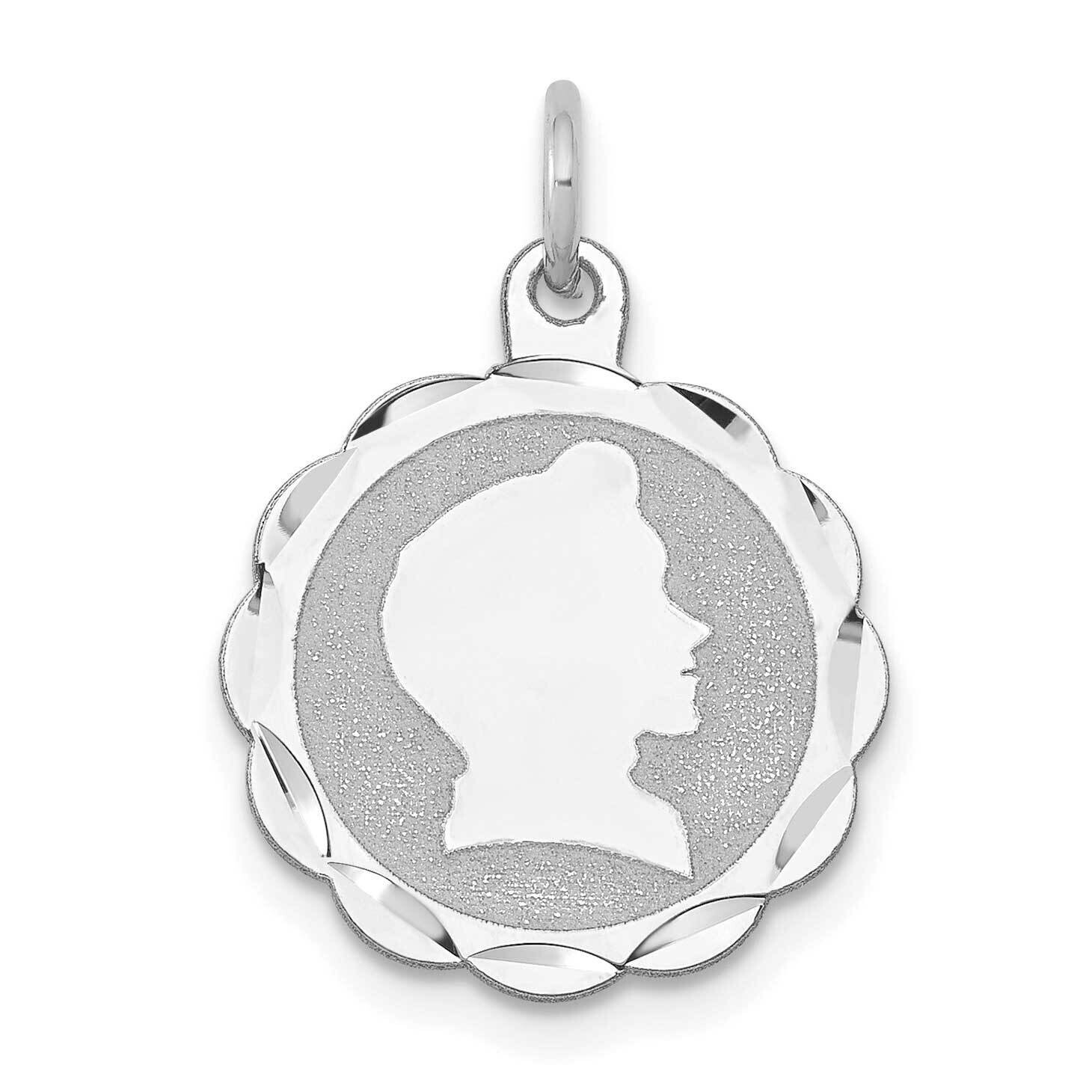 Boy Head On .009 Gauge Engravable Scalloped Disc Charm 14k White Gold XWM83/09, MPN: XWM83/09,