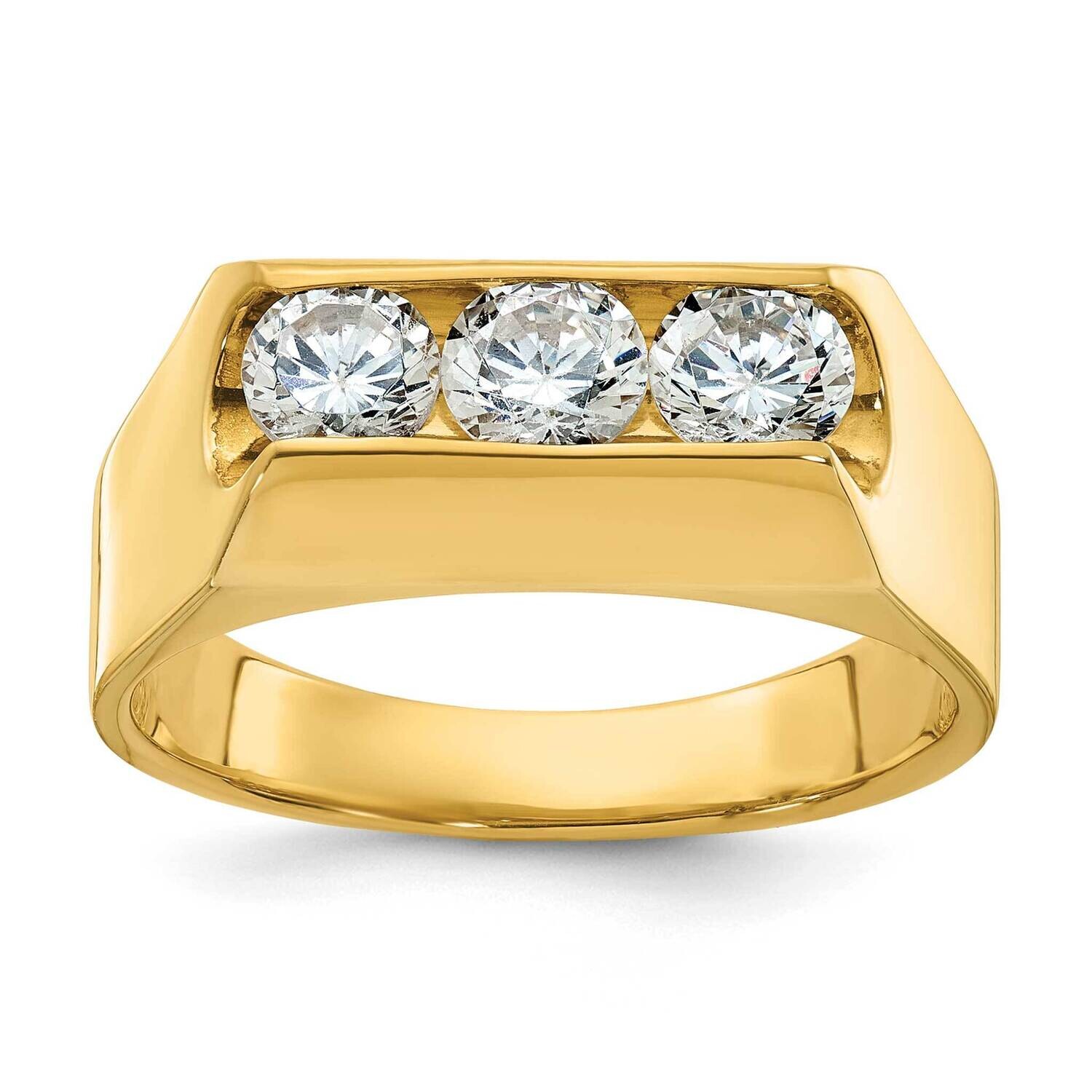 Ibgoodman Men's Polished 3-Stone 1 Carat Aa Quality Diamond Ring 14k Gold B59350-4YAA