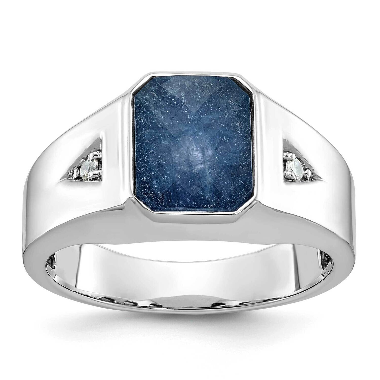 Ibgoodman Men's Sapphire Doublet Stone 1/20 Carat Diamond Complete Ring 14k White Gold B52140-4WCS/AA
