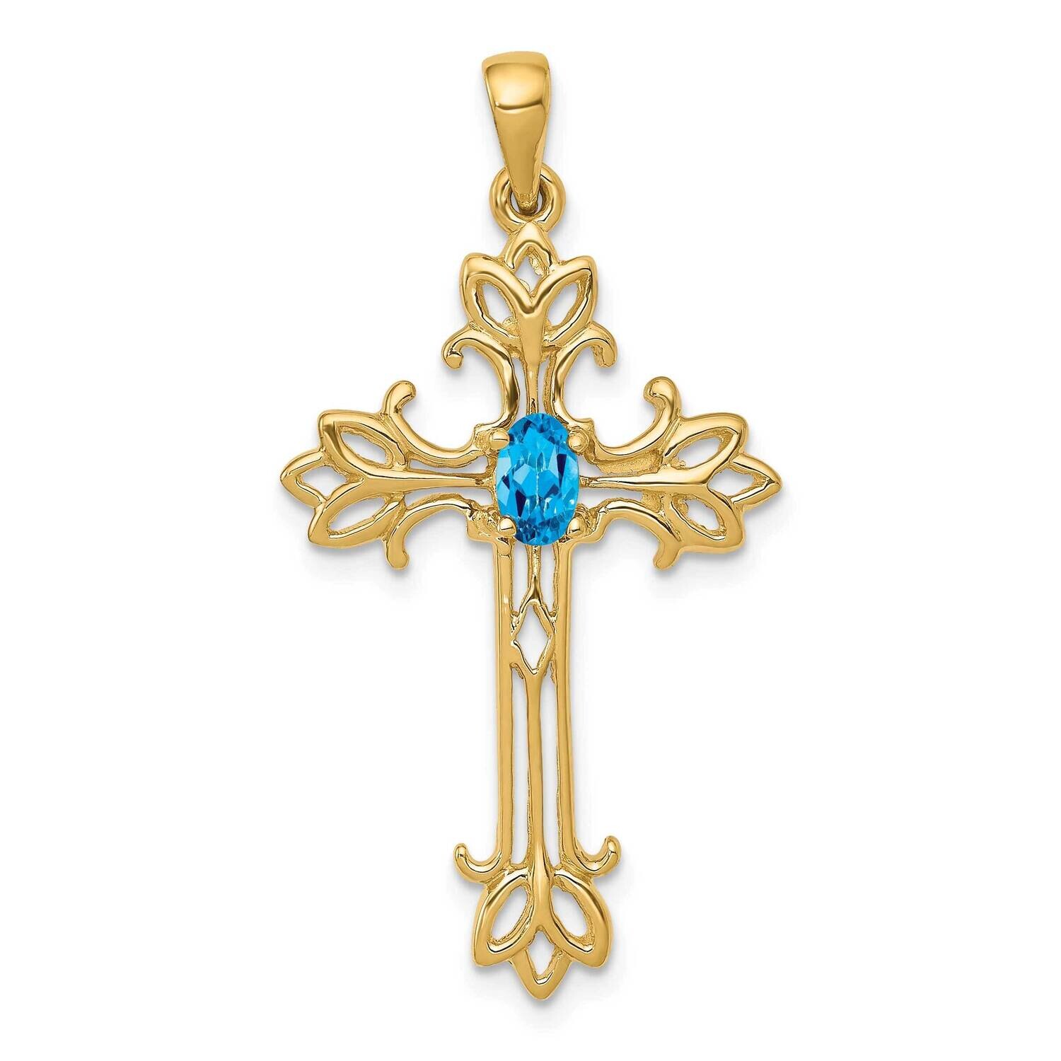 5X3mm Oval Blue Topaz Cross Pendant 14k Gold XP1775BT, MPN: XP1775BT, 883957239583