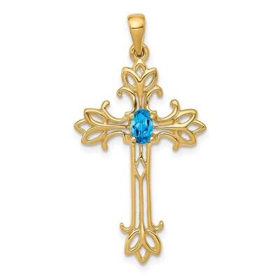 5X3mm Oval Blue Topaz Cross Pendant 14k Gold XP1775BT, MPN: XP1775BT, 883957239583