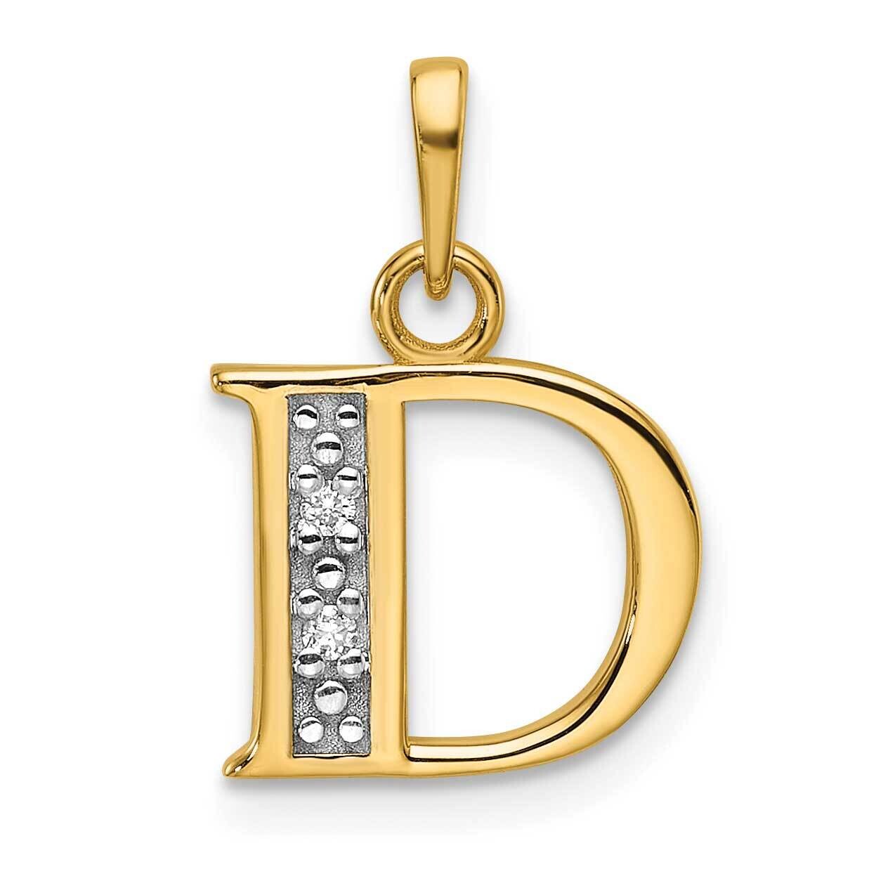 Diamond Letter D Initial Pendant 14k Gold With Rhodium YC1541D, MPN: YC1541D,