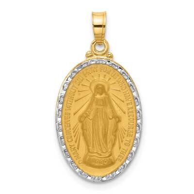 Satin Polished Miraculous Medal Solid Oval Pendant 14k Gold With Rhodium XR2114 by Men&#39;s Jewelry an…