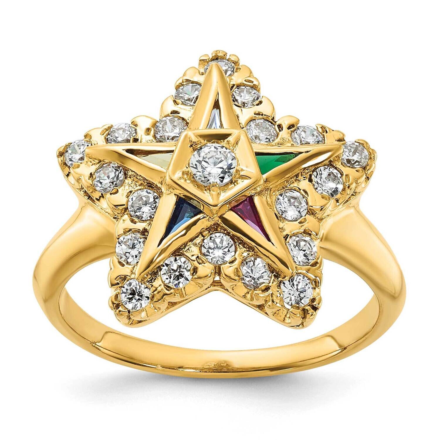 Ibgoodman Women&#39;s Polished Multi-Color CZ Aa Quality Diamond Eastern Star Masonic Ring 14k Gold B02564-4YAA