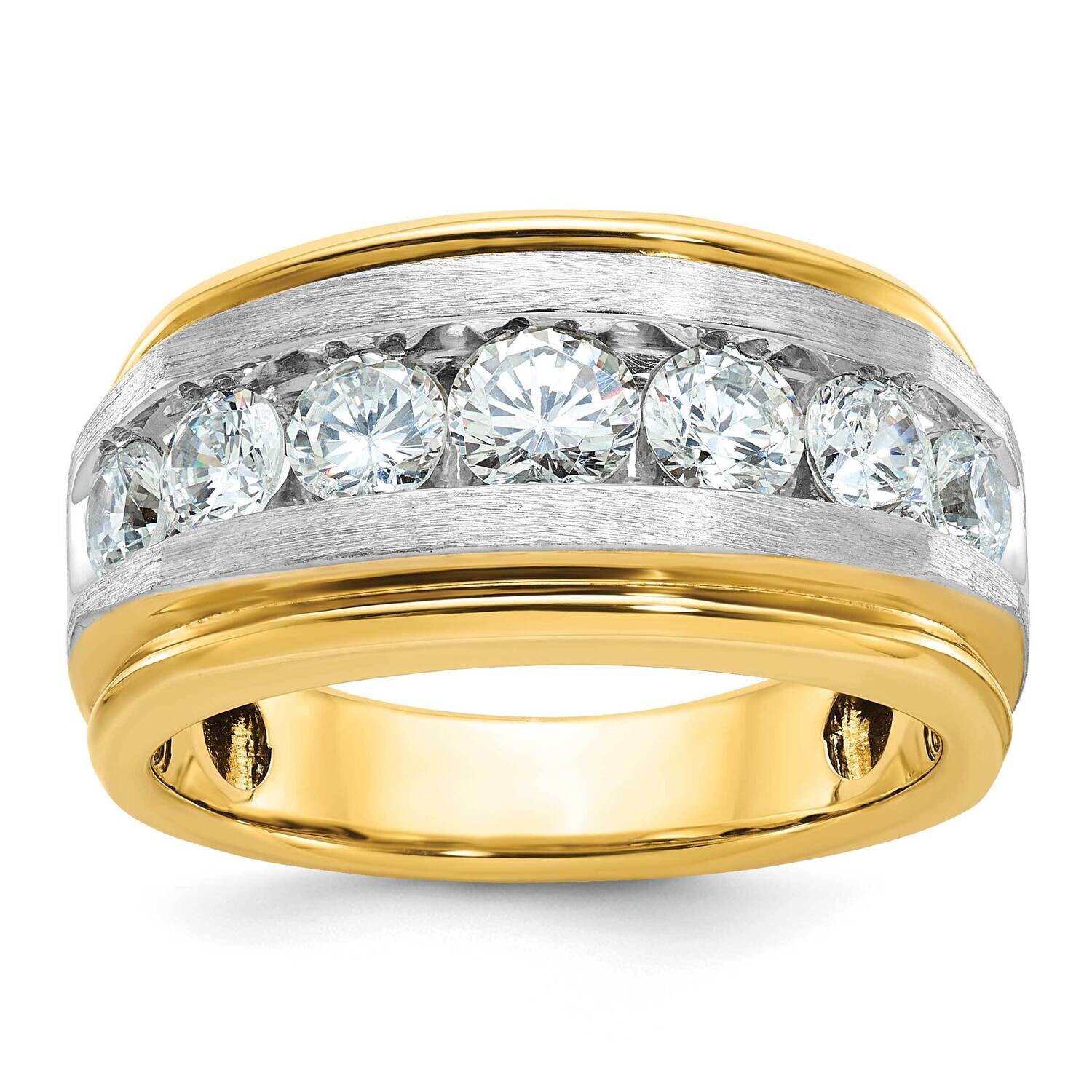 Ibgoodman Men&#39;s Polished Satin Grooved 7-Stone 2 Carat Aa Quality Diamond Ring 14k Gold White Rhodi…
