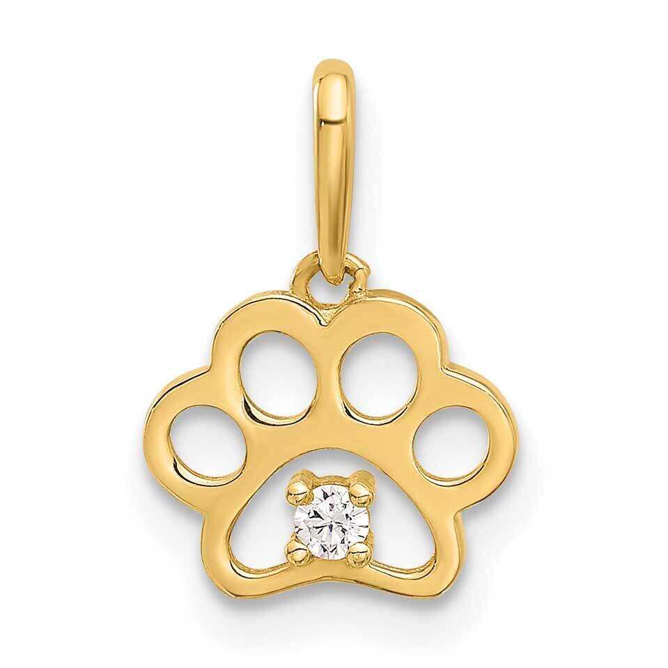 CZ Paw Print Pendant 14k Polished Gold YC1587, MPN: YC1587,