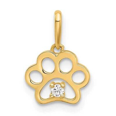 CZ Paw Print Pendant 14k Polished Gold YC1587, MPN: YC1587,