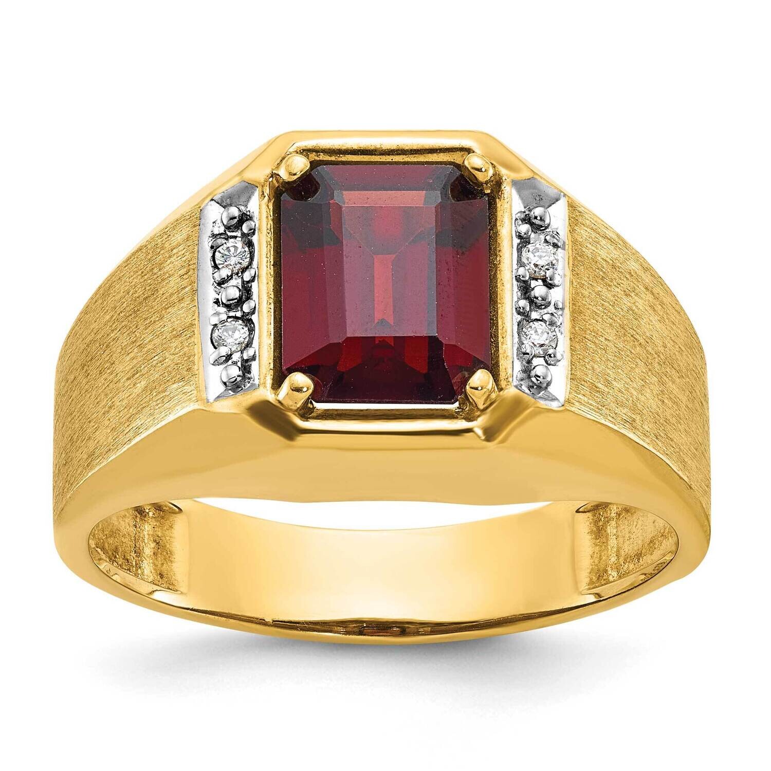 Ibgoodman Men&#39;s Polished Satin Created Ruby 1/20 Carat Diamond Complete Ring 14k Gold B57676-4YCR/AA