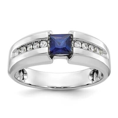 Ibgoodman Men&#39;s Polished Lab Created Sapphire 1/5 Carat Aa Quality Diamond Ring 14k White Gold B579…