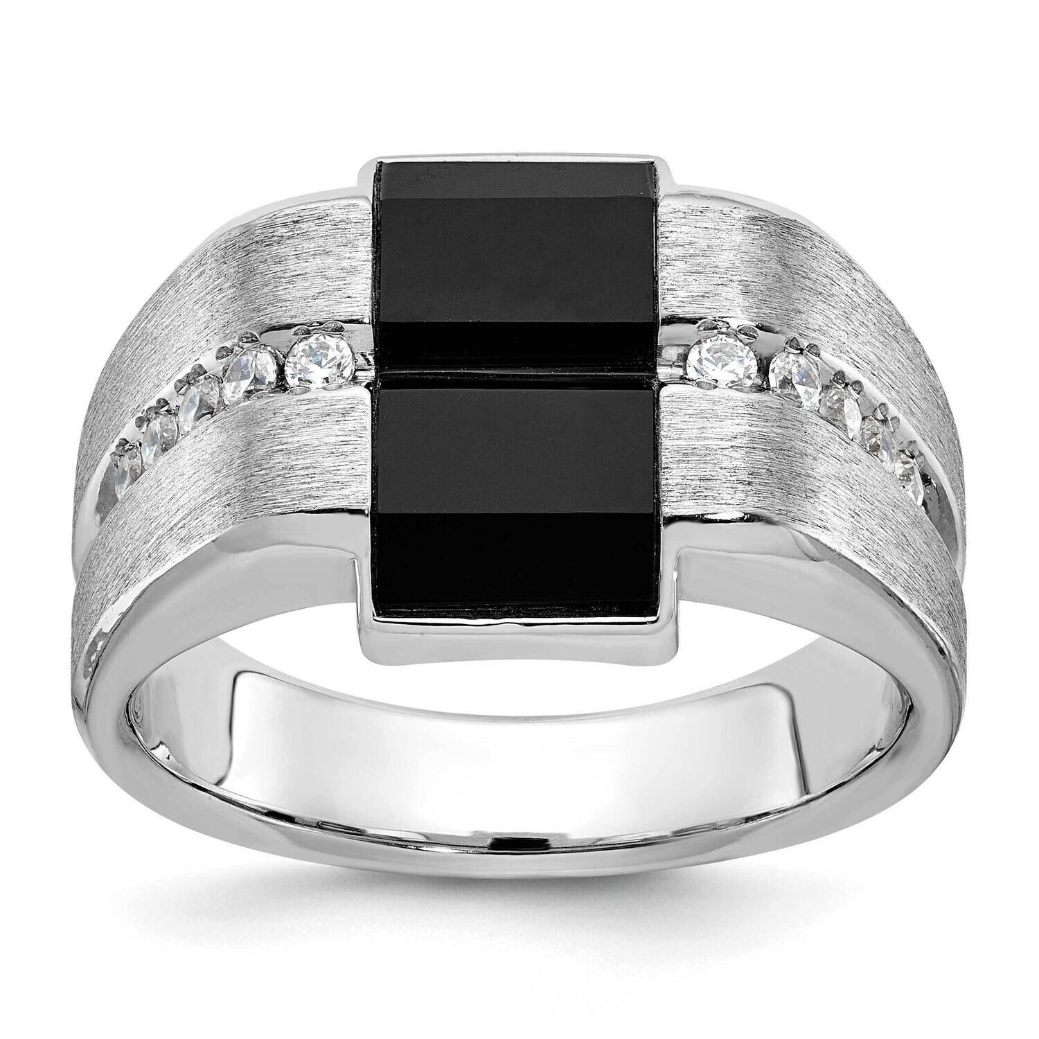 Ibgoodman Men's Satin Onyx 1/6 Carat Diamond Complete Ring 14k White Gold B57941-4WOX/AA