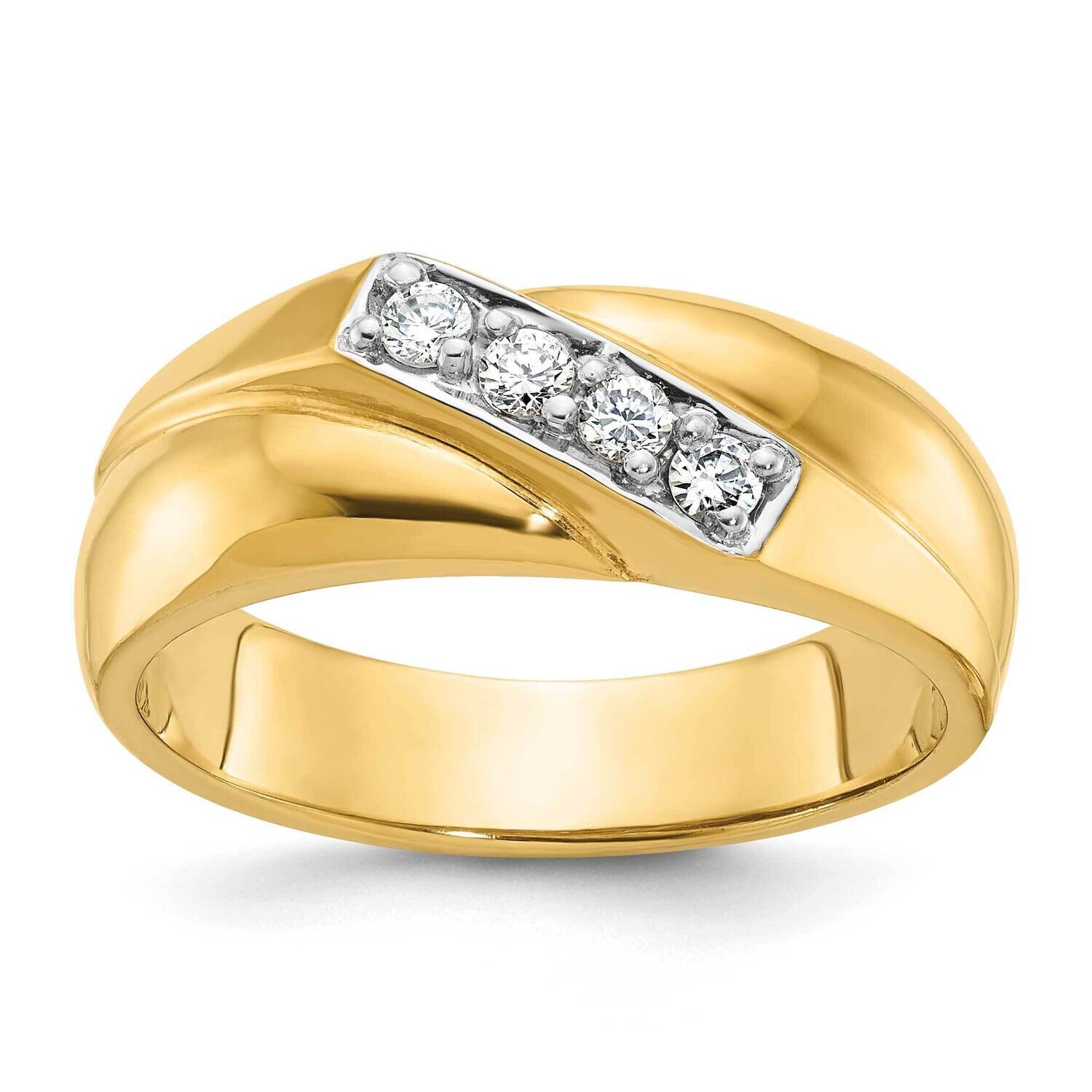 Ibgoodman Men&#39;s Polished Curved Bypass 4-Stone 1/5 Carat Aa Quality Diamond Ring 14k Gold White Rho…