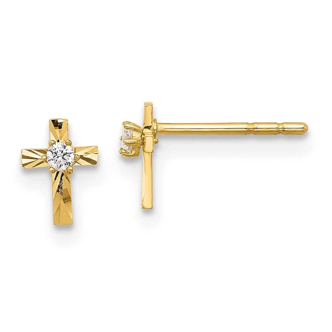 Diamond-Cut CZ Cross Post Earrings 14k Polished Gold YE2224, MPN: YE2224,