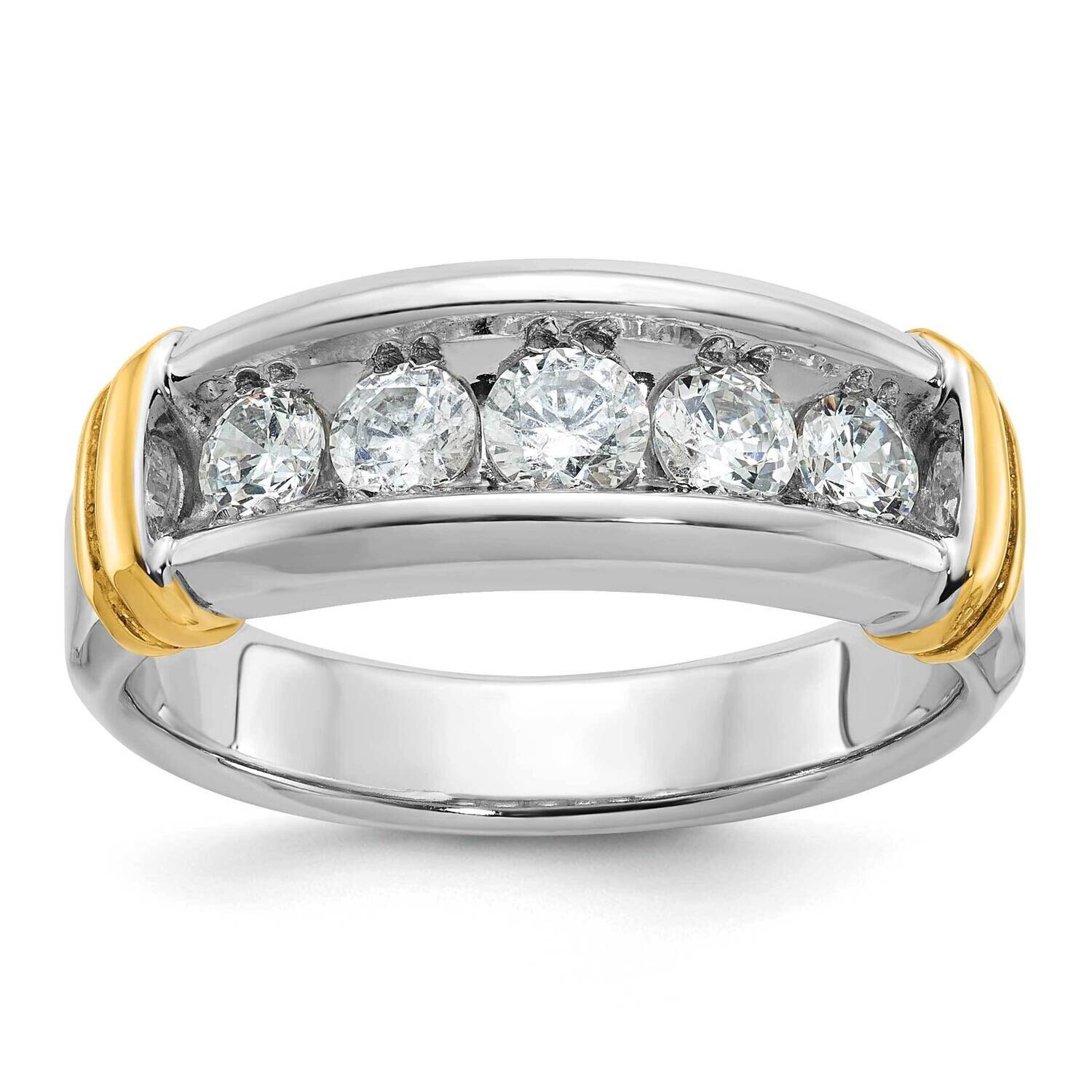 Ibgoodman Men&#39;s Polished Grooved 5-Stone 1 Carat Aa Quality Diamond Ring 14k Two-Tone Gold B58266-4WYAA