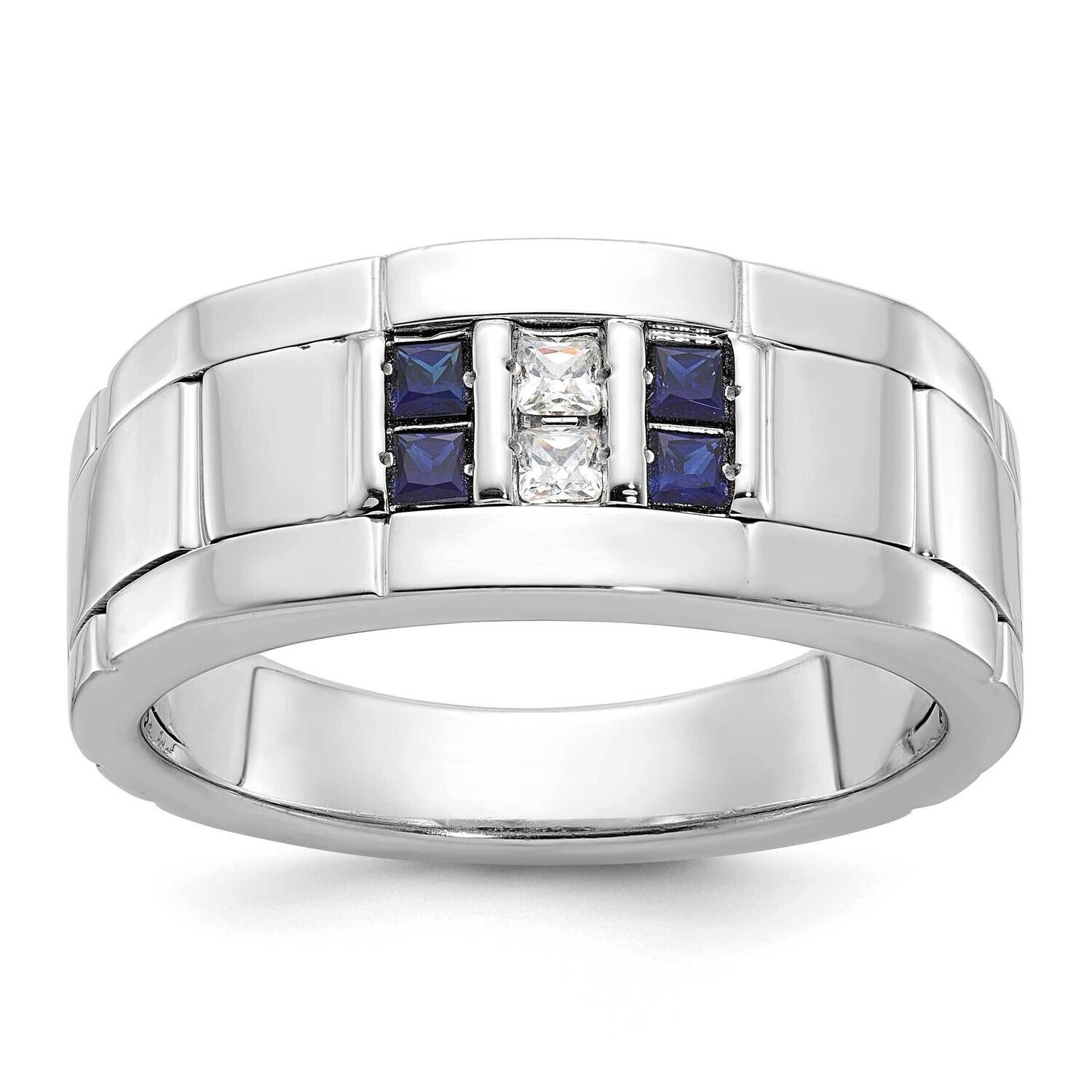 Ibgoodman Men&#39;s Satin Lab Created Sapphire 1/10 Carat Diamond Complete Ring 14k White Gold B63934-4…