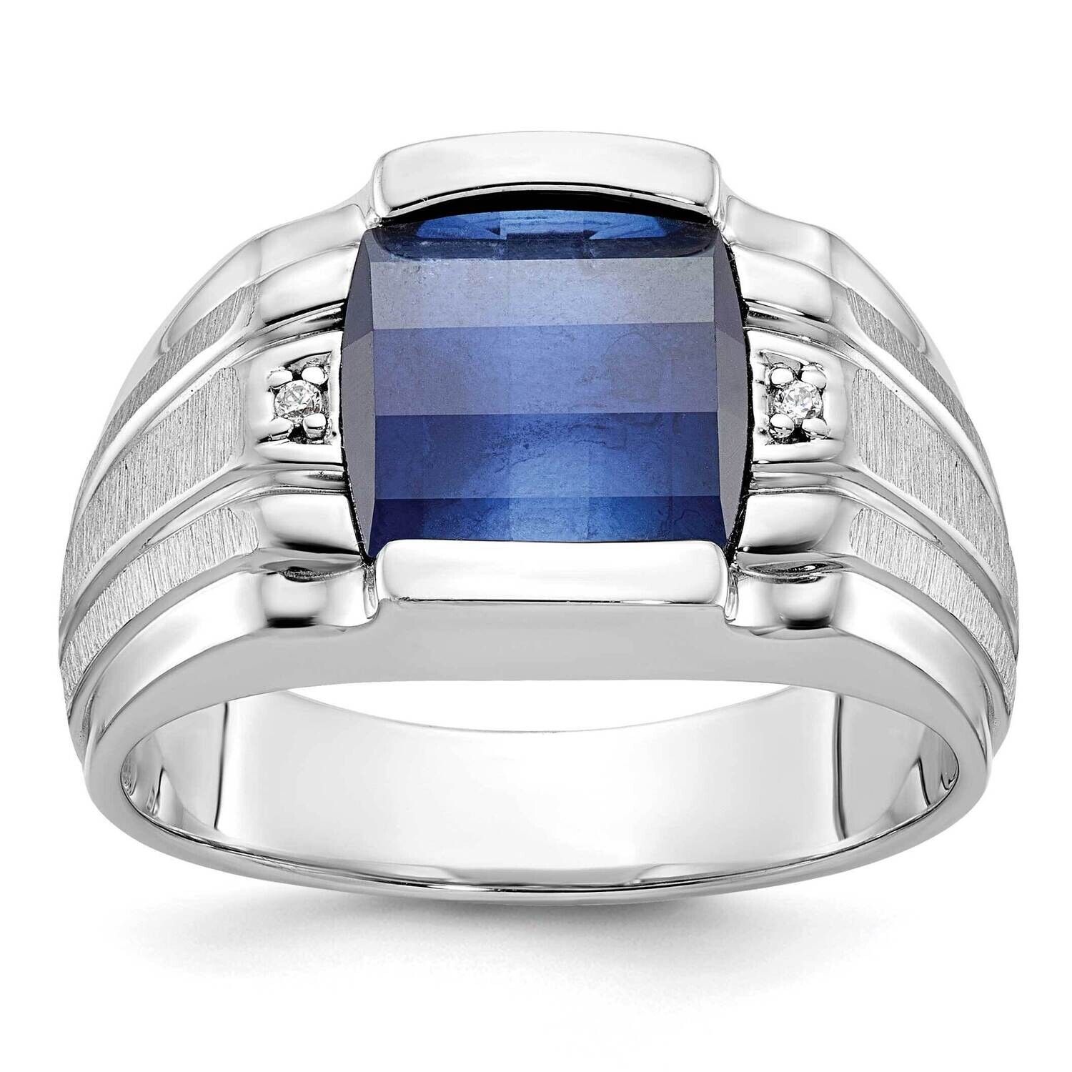 Ibgoodman Men&#39;s Satin Created Sapphire Diamond Complete Ring 14k White Gold B84685-4WCS/AA by IBGoo…