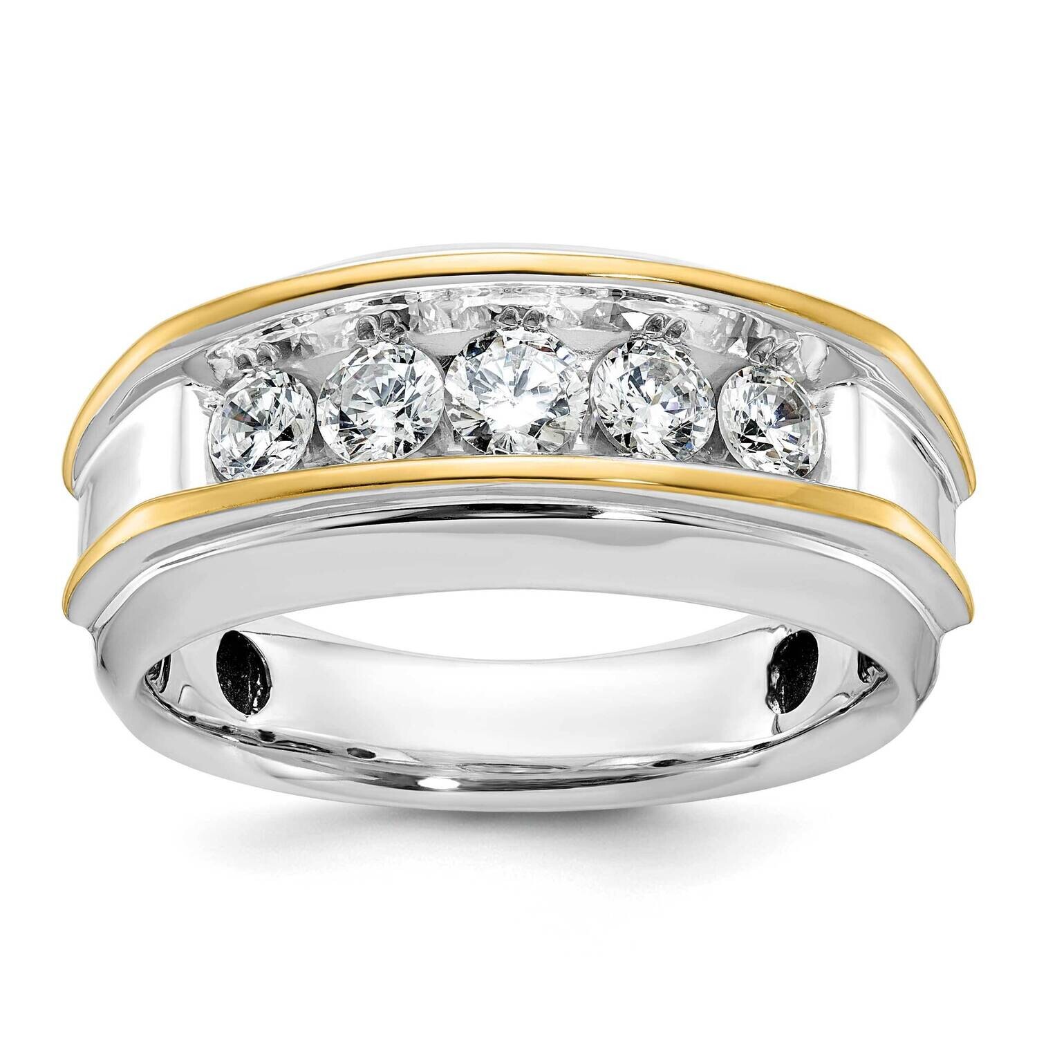 Ibgoodman Men's Polished 5-Stone 1 Carat Aa Quality Diamond Ring 14k Two-Tone Gold B63686-4WYAA