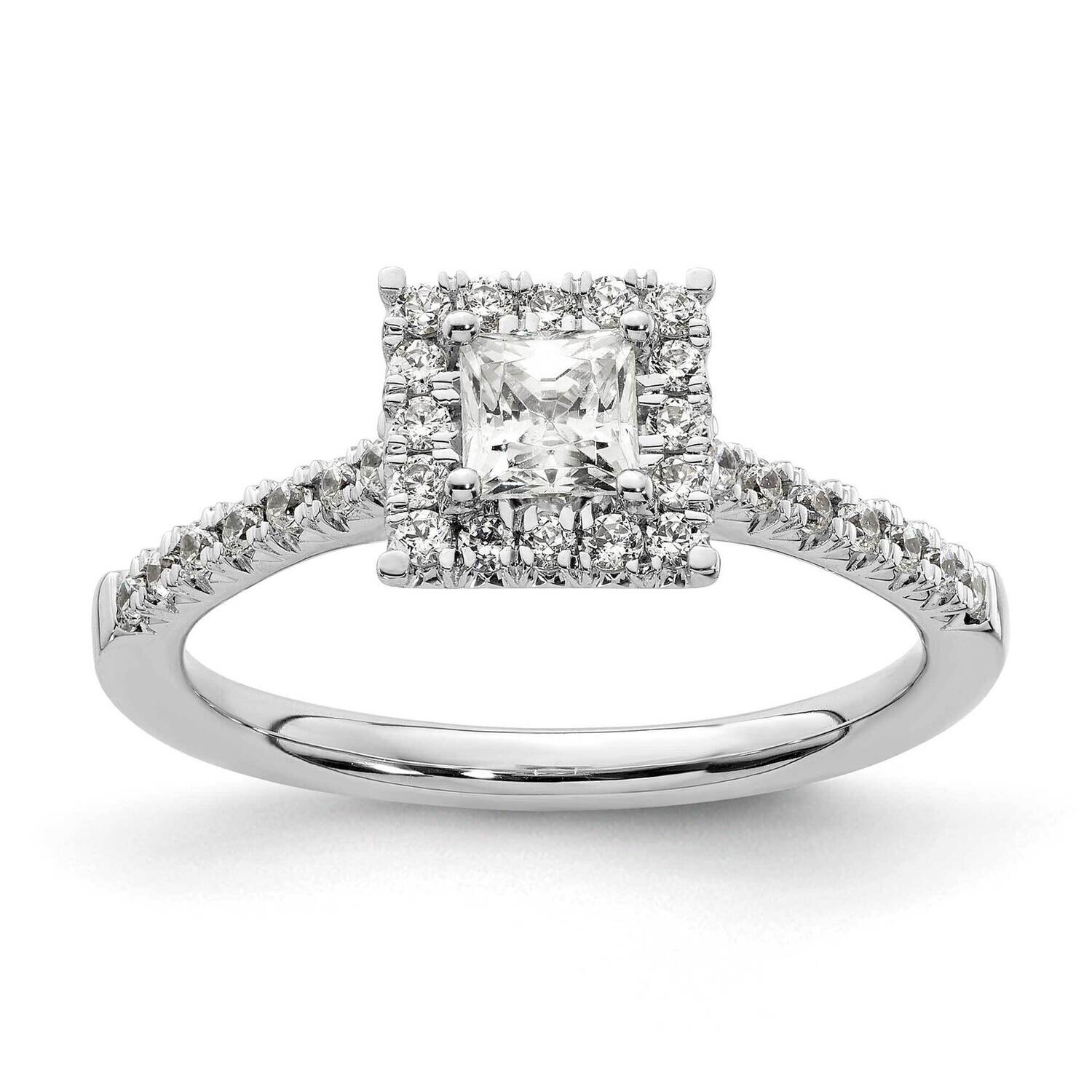 Halo Holds 1/3 Carat 3.9mm Princess Center 1/3 Carat Diamond Semi-Mount Engagement Ring 14k White G…