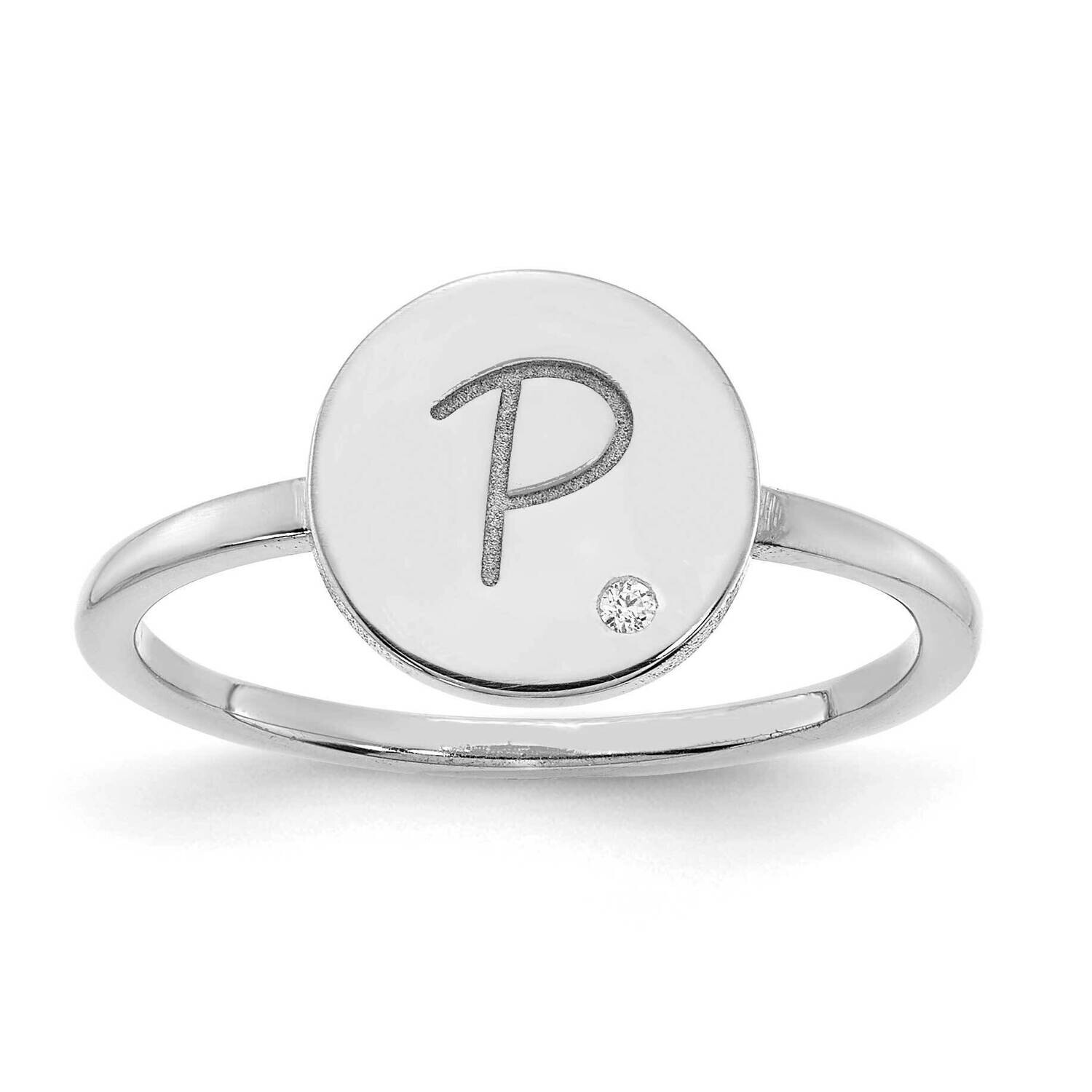 Initial Circle Diamond Signet Ring 14k White Gold XNR115W, MPN: XNR115W, 196904021101