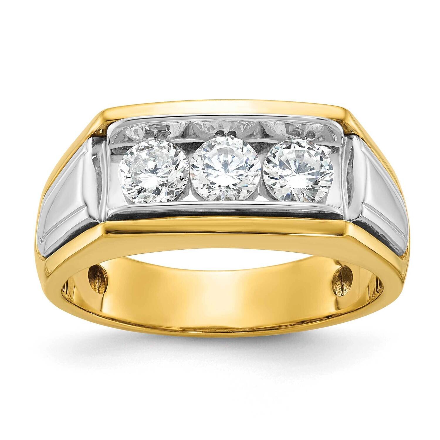 Ibgoodman Men&#39;s Polished Grooved 3-Stone 1 Carat Aa Quality Diamond Ring 14k Two-Tone Gold B64135-4…