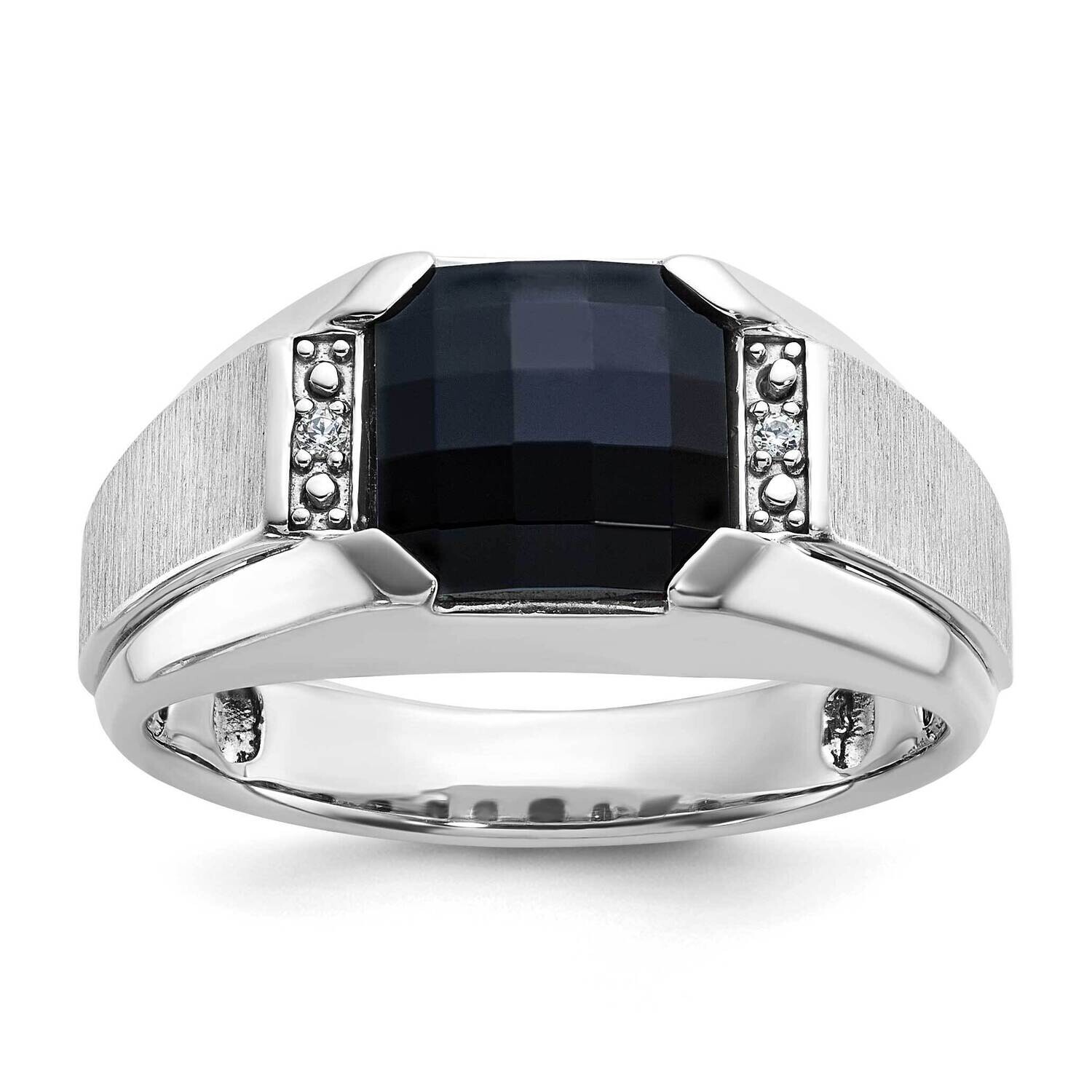 Ibgoodman Men&#39;s Polished Satin Onyx .02 Carat Aa Quality Diamond Ring 14k White Gold B52014-4WOX/AA…