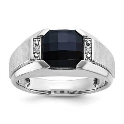 Ibgoodman Men&#39;s Polished Satin Onyx .02 Carat Aa Quality Diamond Ring 14k White Gold B52014-4WOX/AA…