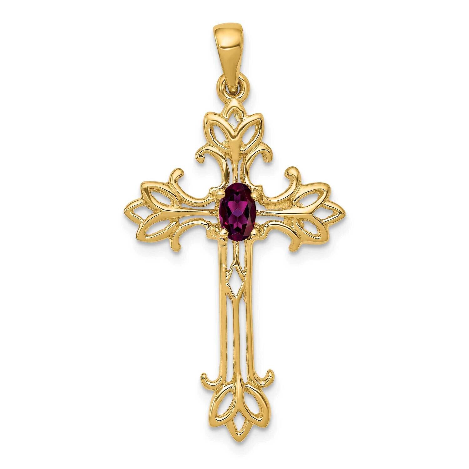 5X3mm Oval Rhodolite Garnet Cross Pendant 14k Gold XP1775RG, MPN: XP1775RG, 883957169316