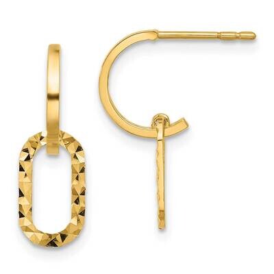 Diamond-Cut J-Hoop Dangle Post Earrings 14k Polished Gold YE2176, MPN: YE2176,