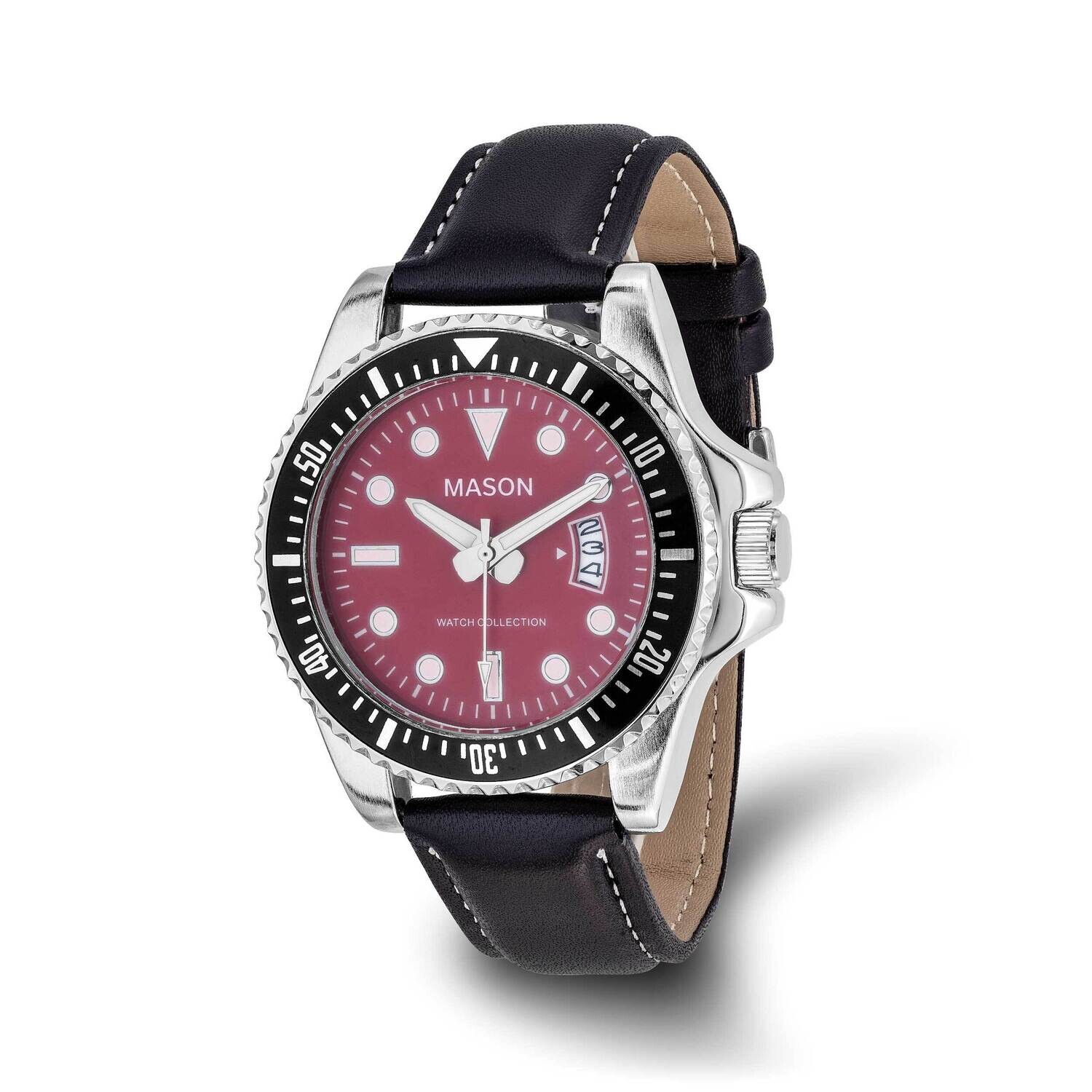 Mason Sales Black Leather BRed Dial Watch Stainless Steel XWA6538, MPN: XWA6538,