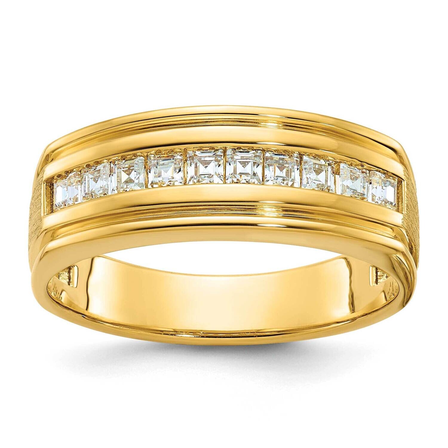 Ibgoodman Men's Polished Satin Square 10-Stone 1/2 Carat Aa Quality Diamond Ring 14k Gold B64291-4YAA