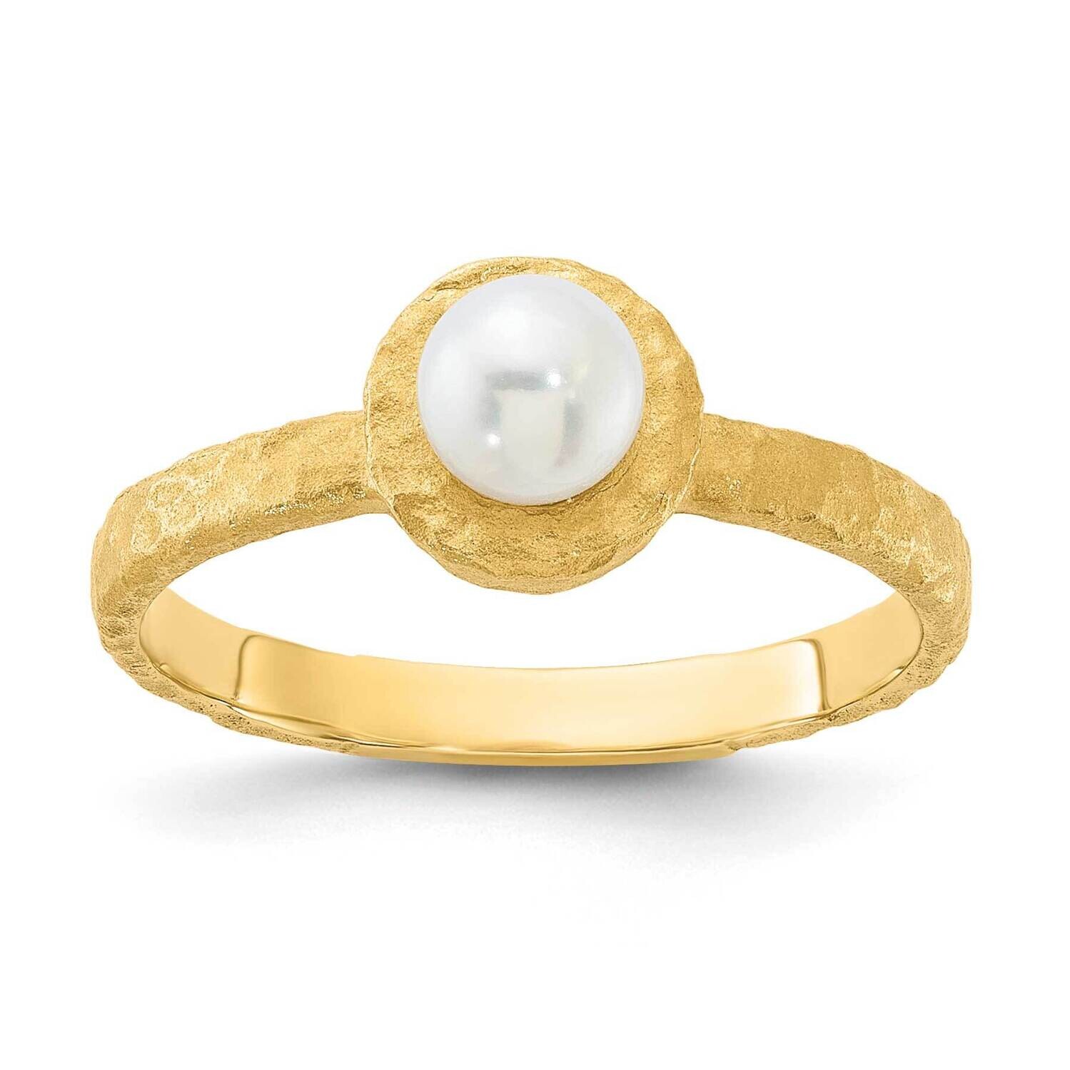 Brushed &amp; Hammered 5-6mm Rnd White Freshwater Cultured Pearl Ring 14k Gold Y13948PL, MPN: Y13948PL,
