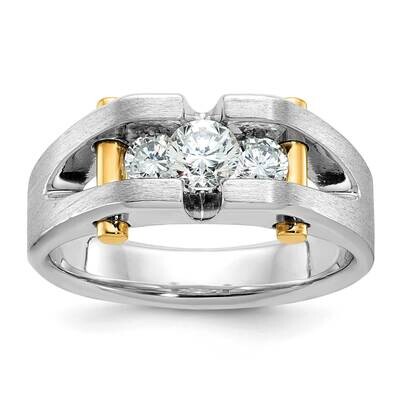 Ibgoodman Men&#39;s Polished Satin Cut-Out 3-Stone 3/4 Carat Aa Quality Diamond Ring 14k Two-Tone Gold …