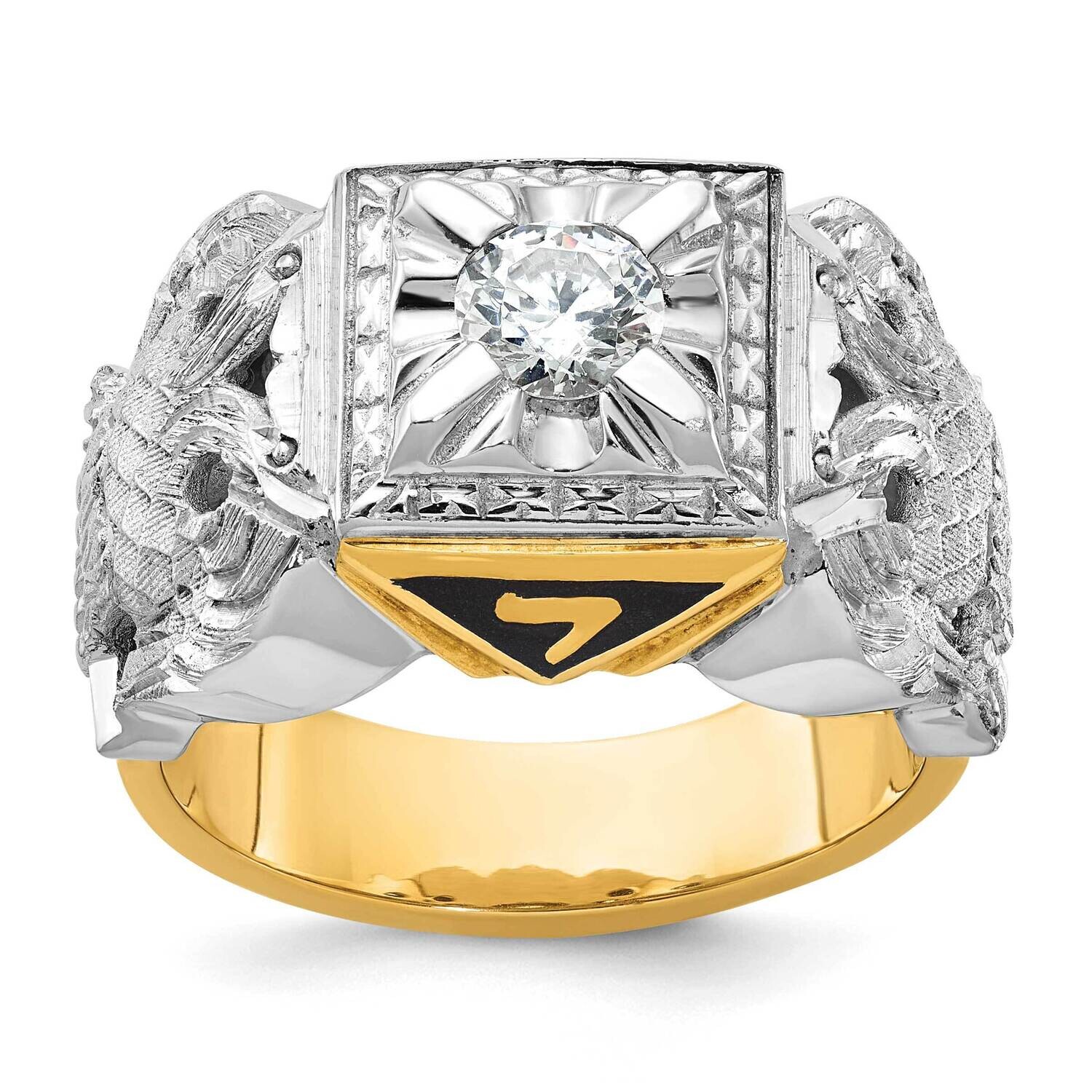 Ibgoodman Men&#39;s Polished Textured Black Enamel Diamond 32Nd Degree Scottish Rite Masonic Ring 14k T…