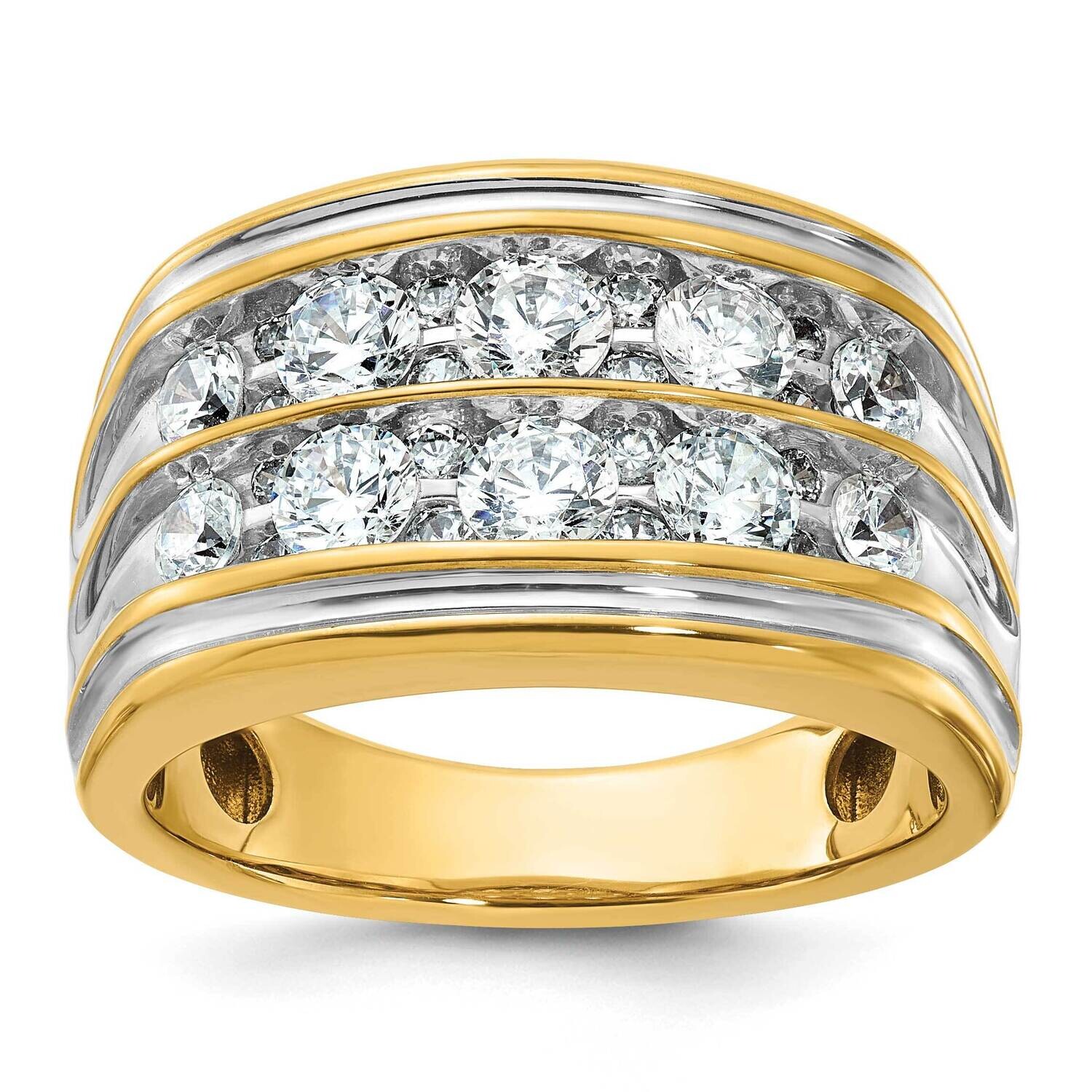 Ibgoodman Men&#39;s Polished Grooved 2-Row 2 Carat Aa Quality Diamond Ring 14k Gold White Rhodium B6424…