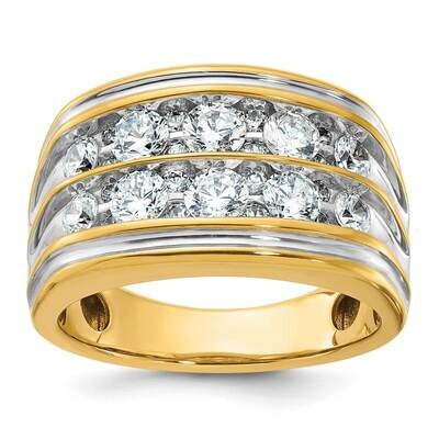 Ibgoodman Men&#39;s Polished Grooved 2-Row 2 Carat Aa Quality Diamond Ring 14k Gold White Rhodium B6424…