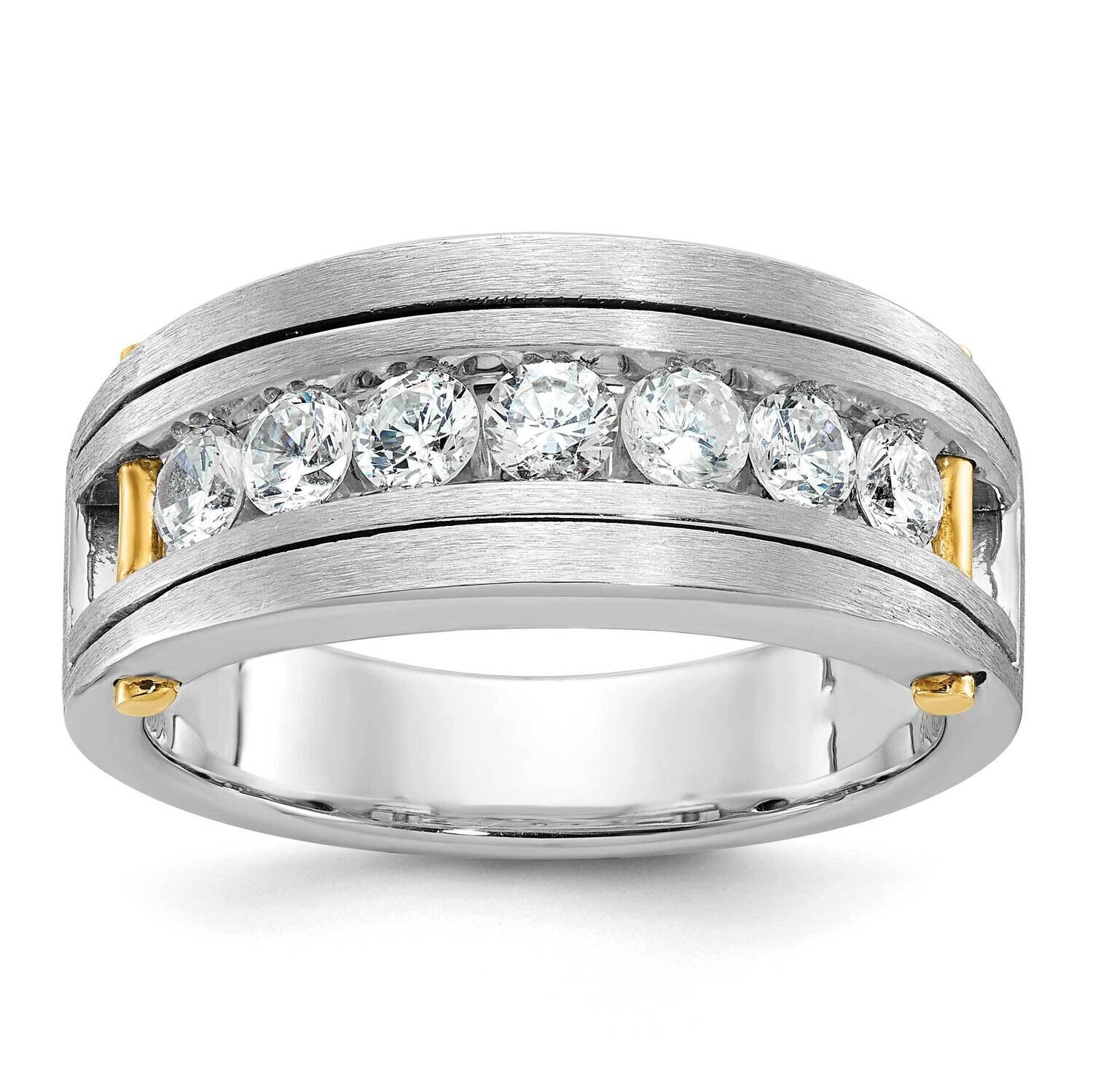 Ibgoodman Men&#39;s Polished Satin Grooved 7-Stone 1 Carat Aa Quality Diamond Ring 14k Two-Tone Gold B6…