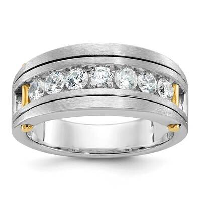 Ibgoodman Men&#39;s Polished Satin Grooved 7-Stone 1 Carat Aa Quality Diamond Ring 14k Two-Tone Gold B6…