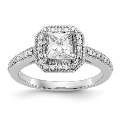 Halo Plus Holds 3/4 Carat 5.1mm Princess Center 1/4 Carat Diamond Semi-Mount Engagement Ring 14k Wh…